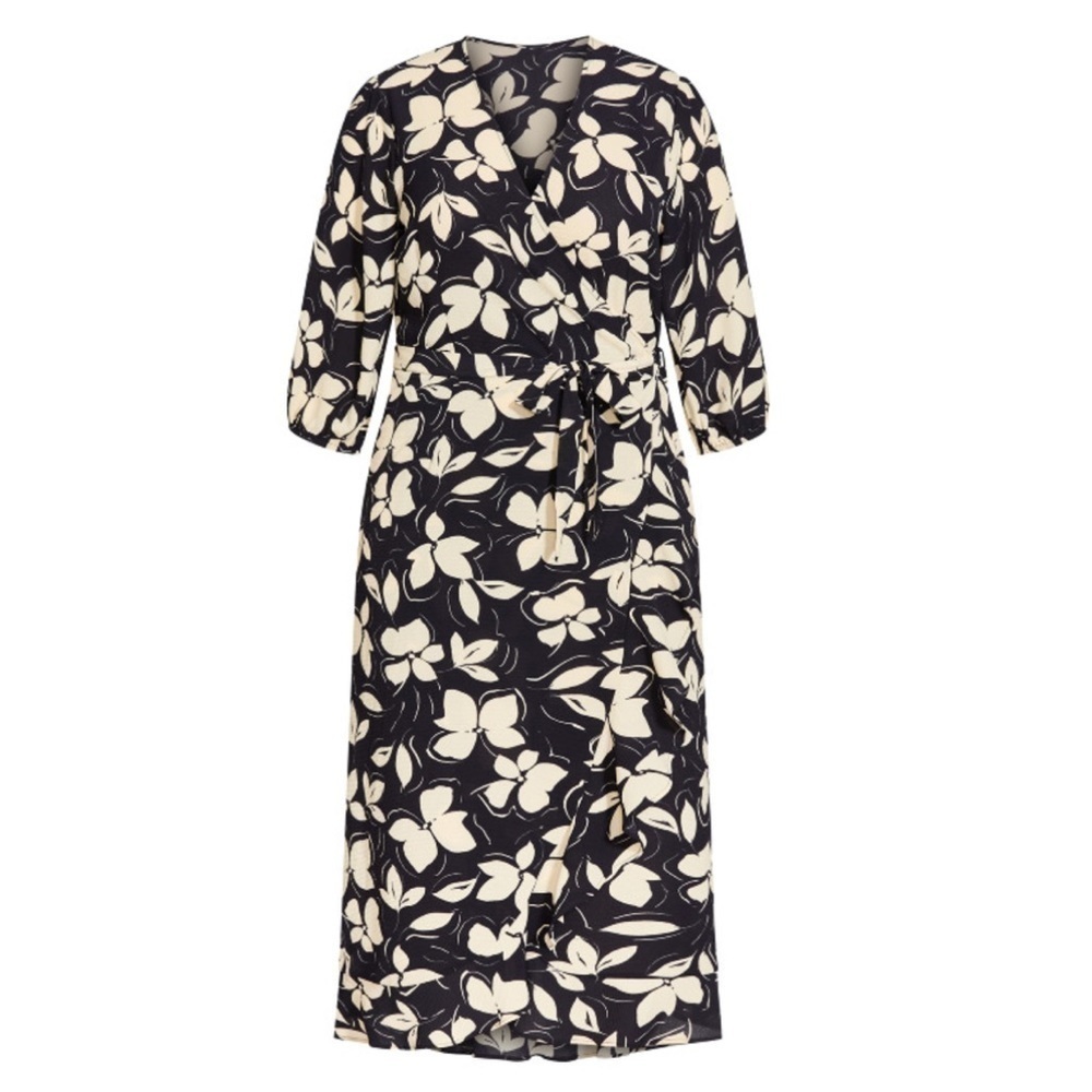 EVANS 30/32W Molly 3/4 Sleeves Wrap Maxi Dress CC03.5 - Picture 4 of 7